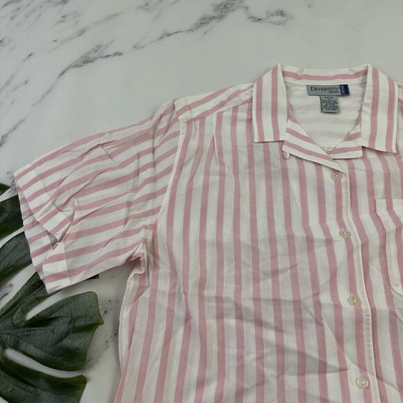 Diversity Womens Vintage 90s Button Up Shirt Size L P Pink White Stripe Boxy Fit - Picture 4 of 11